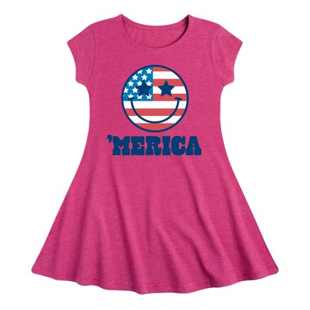 

Instant Message - Merica Smile Face - Toddler & Youth Girls Fit & Flare Dress