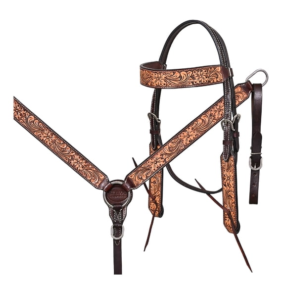HILASON Western Horse Headstall Breast Collar Set American Leather Floral