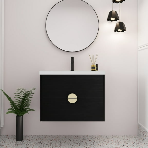 28" Bathroom Vanity with Sink, Plywood Wall-Mounted Bathroom Storage Cabinet with 2 Drawers for Bathroom, Black Chestnut
