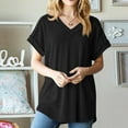 thumbnail image 2 of VERUGU Womens Tops Short Sleeve V-Neck Shirts Summer Trendy Knitted Solid Loungewear Base Tee Casual Plain Loose Comfy Tunic Blouses Black S, 2 of 8