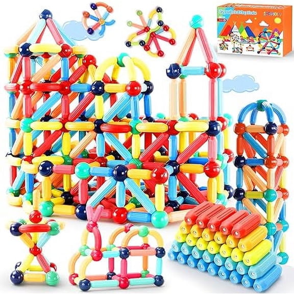 64 Pcs Magnetic Building Blocks STEM Educational Toy for Kids Montessori Learning Sticks and Balls, Sensory Activities Toys for Toddlers, Gift for Boys and Girls Preschool