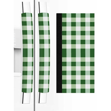 Refrigerator Door Handle Covers Set of 2 Green White Buffalo Plaid Refrigerator Handle Covers Non Slip Kitchen Appliance Classic Checked Handle Covers for Refrigerator and Oven Dishwasher Protector