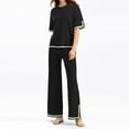 thumbnail image 2 of Ladies 2 Piece Pant Set Crew Neck Basic Top Long Pant Loose Fit Sleepwear Outfit, 2 of 8