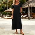 thumbnail image 2 of Bxsruta Womens Casual Maxi Dress Short Sleeve Scoop Neck Loose Flowy T-Shirt Dresses with Pockets, 2 of 7