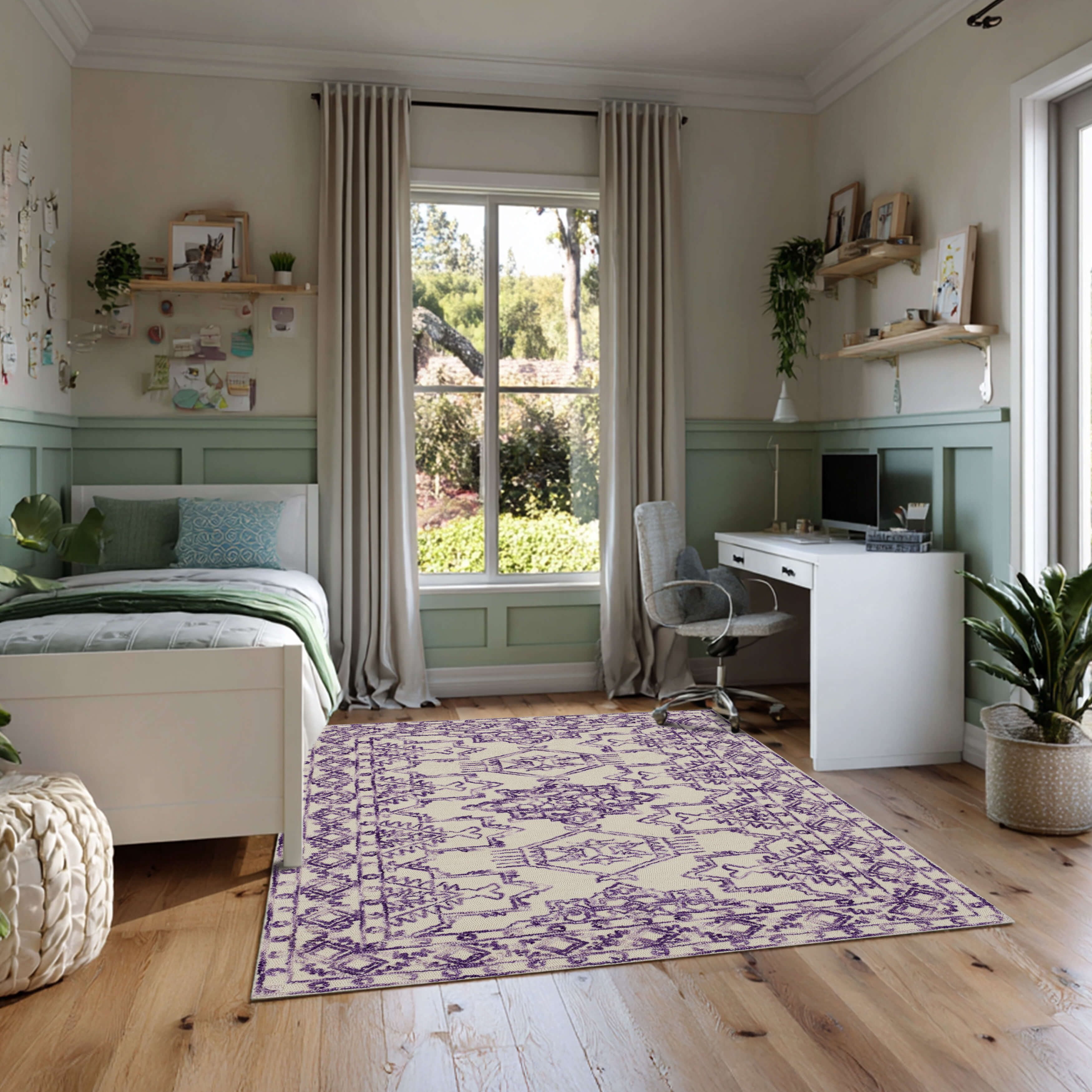Mohawk Home Kids Collection Geometric Nomad Low Pile Stain/Fade Resistant Non-Skid Area Rug, Purple, 5' x 7'