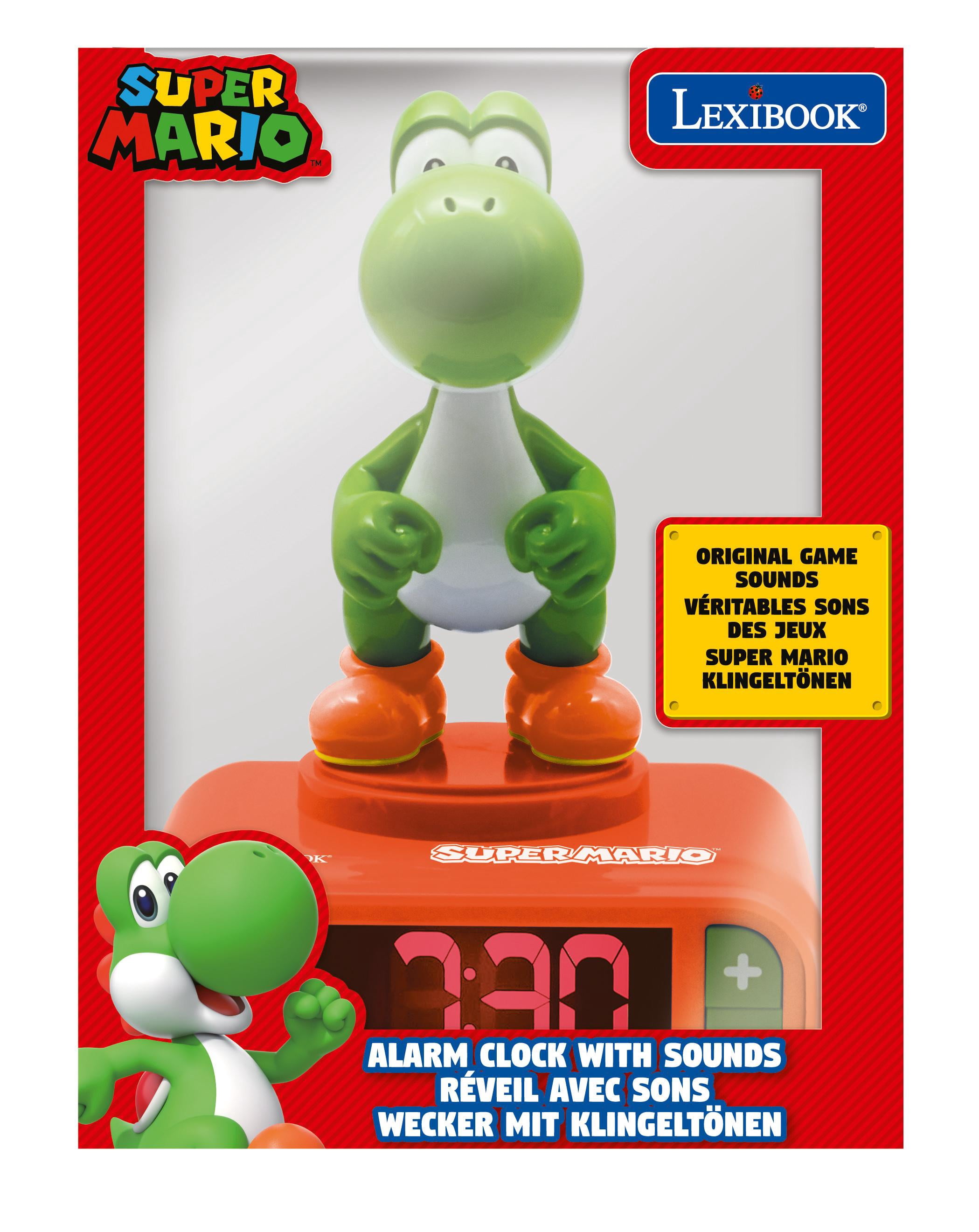 Lexibook, Super Mario, Yoshi Nightlight Alarm Clock, Sounds and Melodies, LCD Backlit Screen, Luminous, Snooze, Red/Green