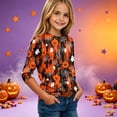 thumbnail image 2 of Cute Halloween Shirt Girls Ghost Pumpkin Bow Print 3/4 Sleeve T Shirt Halloween Graphic Tee Spooky Season Fall Outfit Kids,11-12 Years,Red, 2 of 7