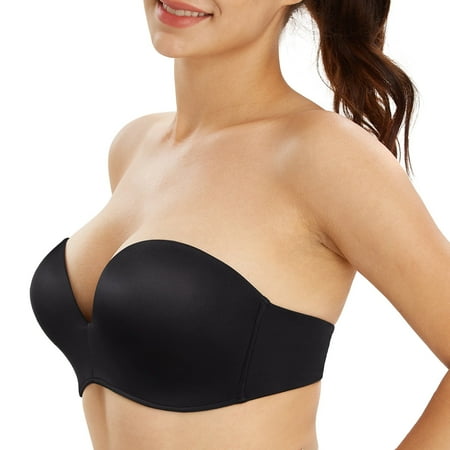 Exclare Lace Embroidery Wirefree Anti-slip Push Up Strapless Bra Women Hand Shape Everyday Bras Custom Lift(Black 38C