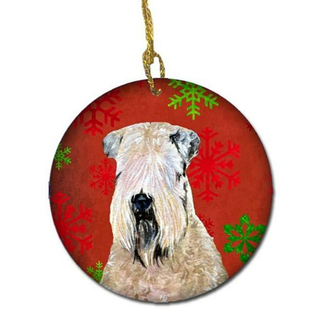 Wheaten Terrier Flocons de Neige Rouges Enduits Doux Ornement en Céramique de Noël