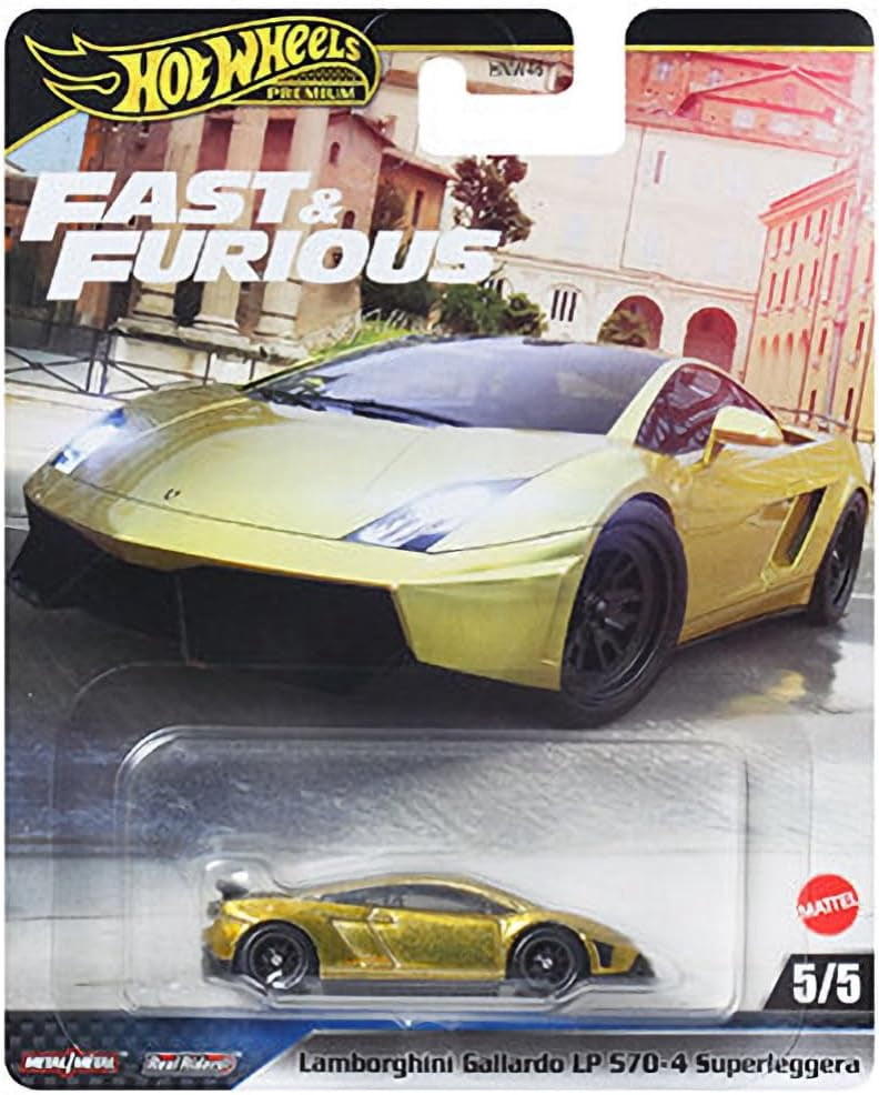 Hot Wheels Premium Fast & Furious Die-Cast Cars, Set of 5, Civic Coupe, Lancer Evo IX, 911 RS 3.8, Toyota Chaser, Gallardo 570-4, 1:64 Scale, Metal HNW46-956M