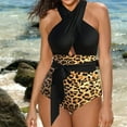 thumbnail image 2 of One Piece Bathing Suit for Women Criss Cross Halter Neck Swimwear Leopard Print Swimsuit Padded Waisted Knot Swimsuit, 2 of 3