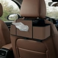 thumbnail image 2 of Car Back Seat Organizer Leather Brown 2 Cup Holders with Tissue Holder & Hook Multifunctional Backseat Storage for Automobile Family Travel, 2 of 10