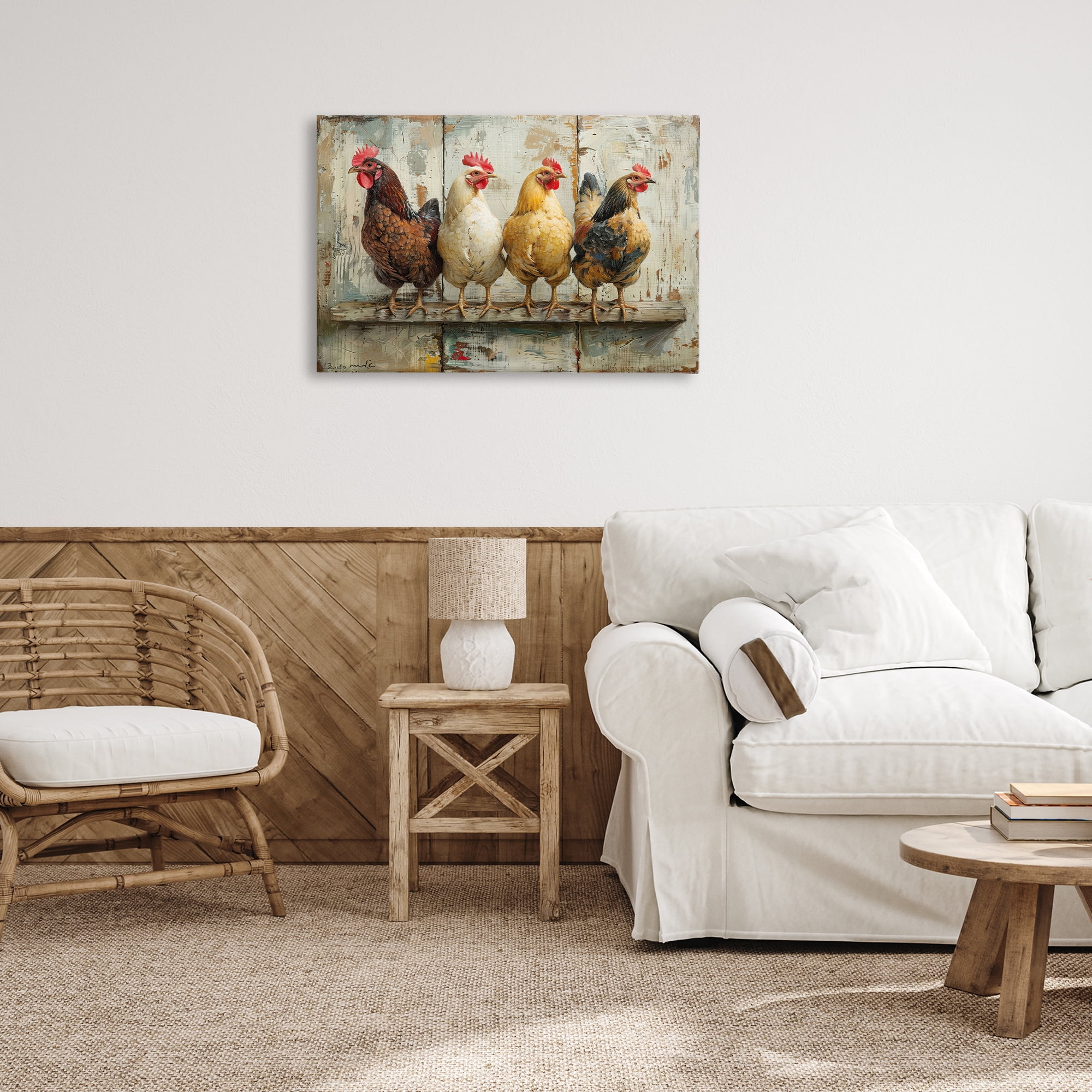 Stupell Industries Chickens In A Row Animals Painting Wrapped Canvas Art Print Wall Art, 30 x 20