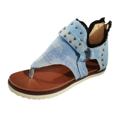 

Ladies Summer Casual Retro Cloth Wool Clip Toe Flat Bottom Beach Outer Wear Large Size Sandals