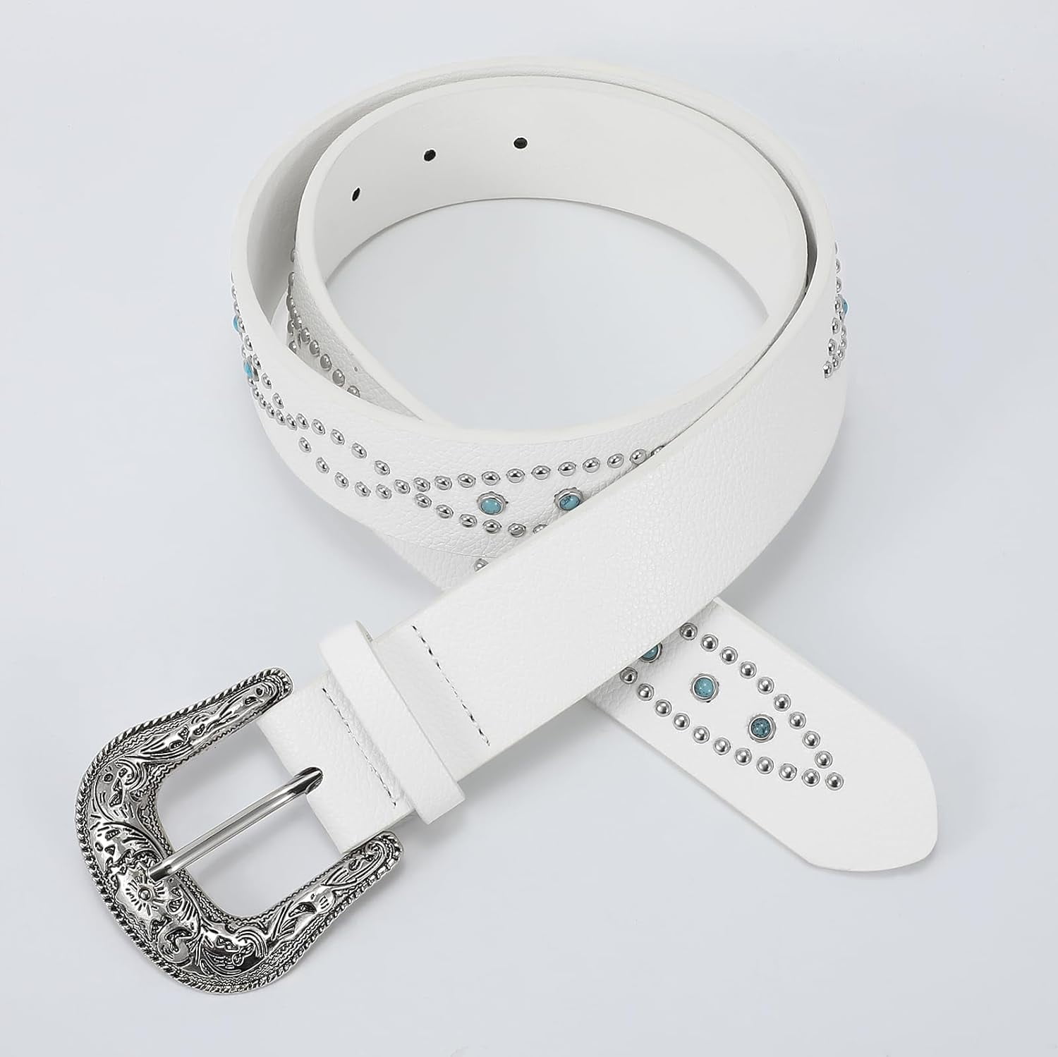 Rhinestone Turquoise Belt for Women Men Western Cowboy  display picture 2