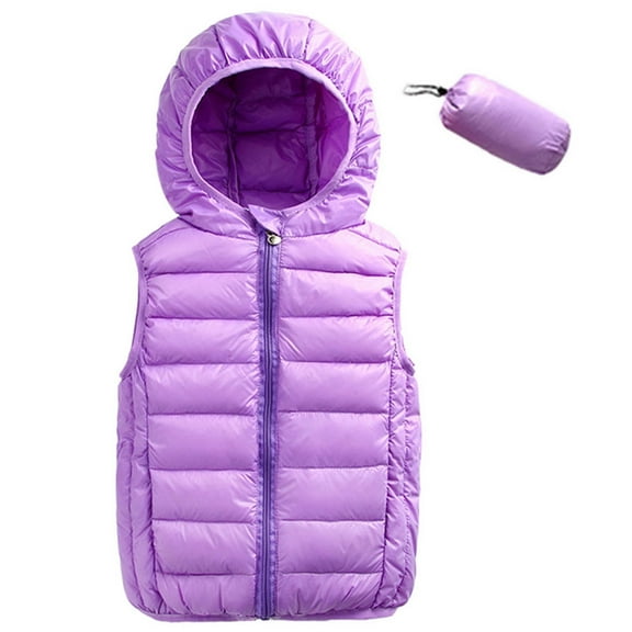 Happy Cherry Toddler Puffer Down Vest Hooded Boys Sleeveless Lightweight Jacket Girls Winter Packable Waistcoat Kids Warm Gilet with Zipper 2 Years Purple