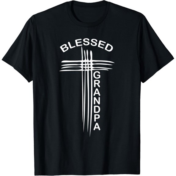Mens Blessed Grandpa Christian Cross Religious T-shirt