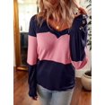 thumbnail image 5 of Women Blouses Dressy Casual Color Block Long Sleeve Shirts V Neck Tops Fall Outfits Blue S, 5 of 8