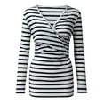 thumbnail image 4 of Annhoo Nursing Tops for Women Maternity Long Sleeve Striped Blouses Pullover V-Neck Casual Pregnant Breastfeeding Shirts, 4 of 8