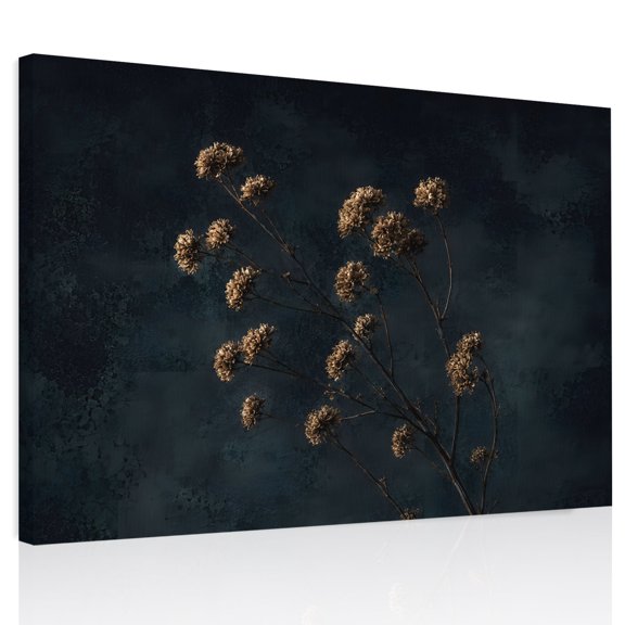 Dried Floral Stems Canvas Print Wall Art Vintage Rustic Black Brown Flower Botanical Wall Decor Modern Artwork Paintings Pictures for Living Room Stretched and Framed Ready to Hang - 12" x 16"