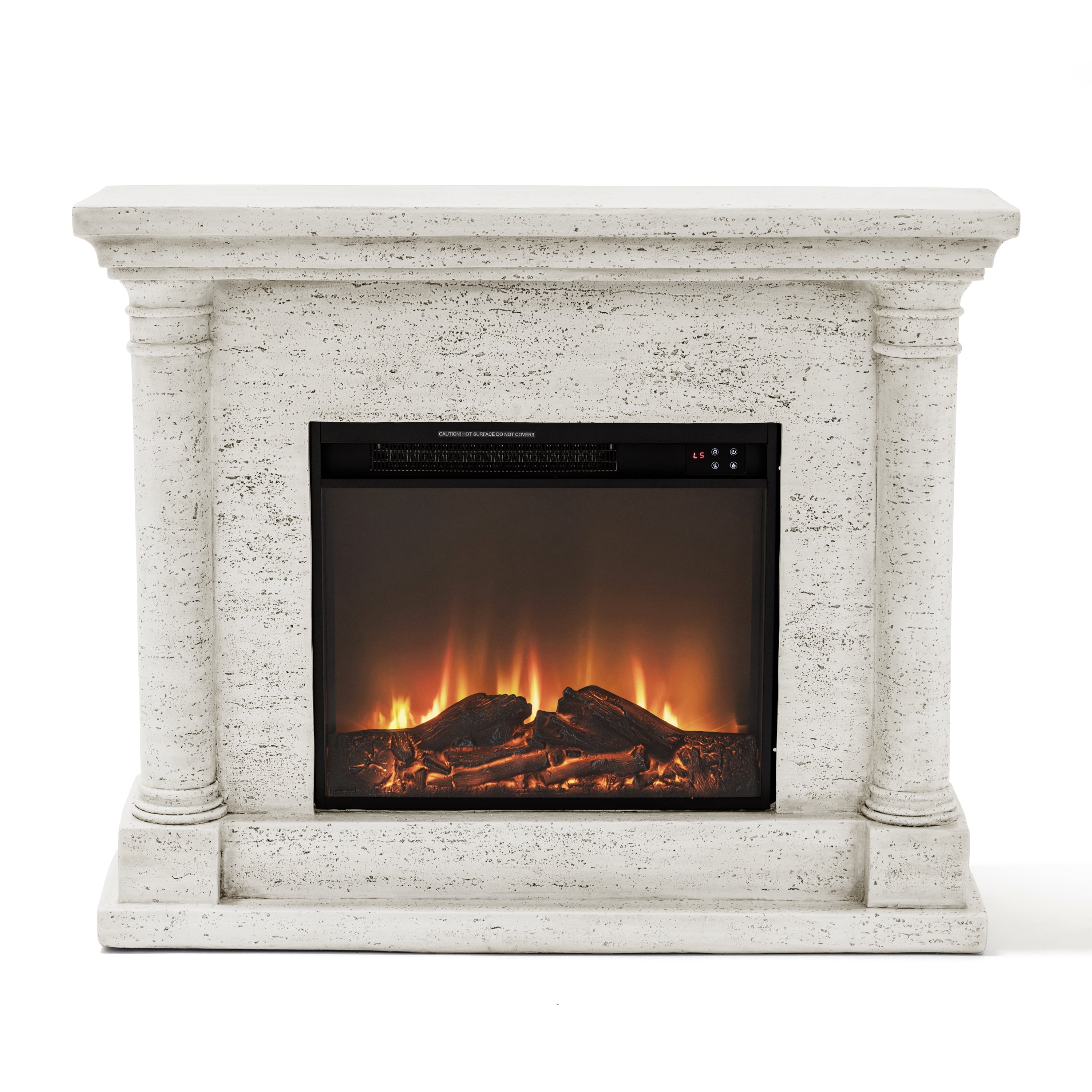 Eco-Friendly MGO Fireplace with 23" Firebox, Adjustable Temperature, Sleek Design, No Installation Required，Ivory Oak Travertine