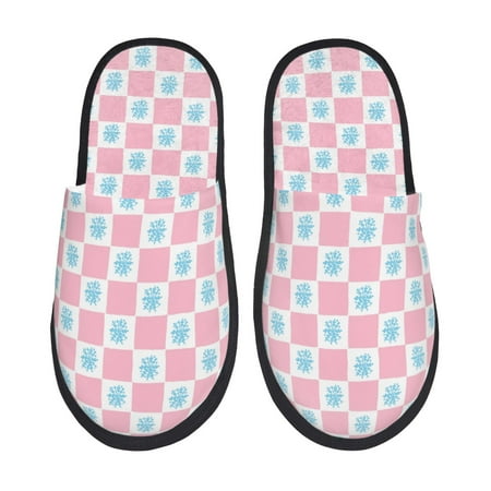 

Qekee Checkerboard With Snowflake Print Furry Slippers for Women and Men House Slipper Funny Bedroom Slippers Indoor -Large