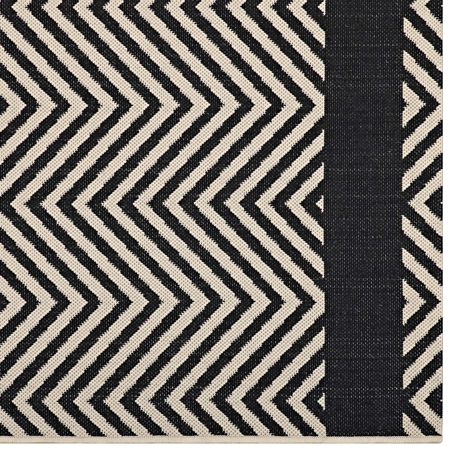 Modway Optica Chevron With End Borders 8x10 Indoor and Outdoor Area Rug in Black and Beige