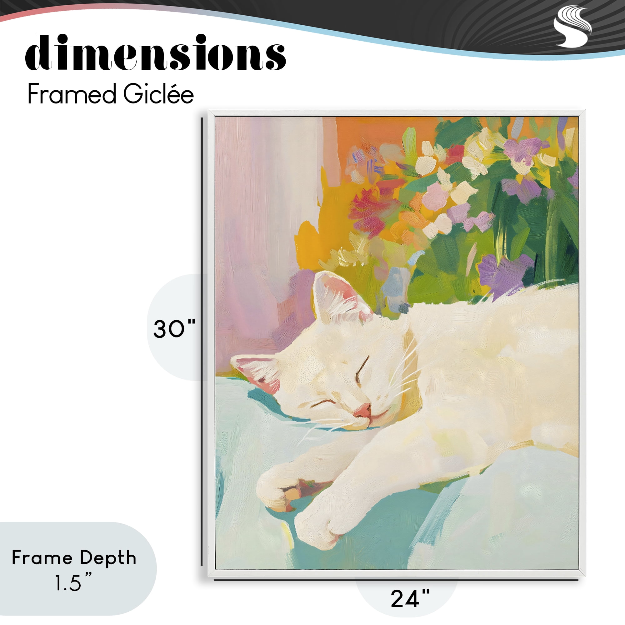 Stupell Industries Sleeping Cat with Flowers White Framed Giclee Art, design by The Prints Vibe