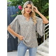 thumbnail image 3 of 3/4 Length Sleeve Women'S Tops Loose V-Neck Petal Chiffon Print Shirt Business Work Blouses White Floral XXL, 3 of 5