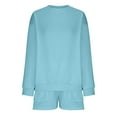 thumbnail image 5 of Women Sweatsuit Shorts Set, Women's 2 Piece Outfits Fall Tracksuit, Oversized Casual Long Sleeve Crew Neck Pullover Sweatshirts Elastic Waist Shorts Matching Sets Light Blue, 5 of 7