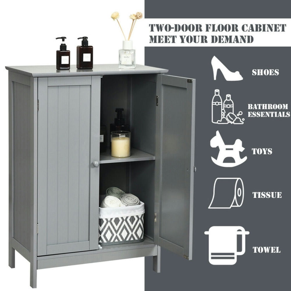 Finihen Bathroom Storage Cabinet, Bathroom Floor Cabinet, Bathroom Floor Storage Double Door Cupboard Cabinet, for Bathroom, Living Room, Bedroom, Kitchen, Gray