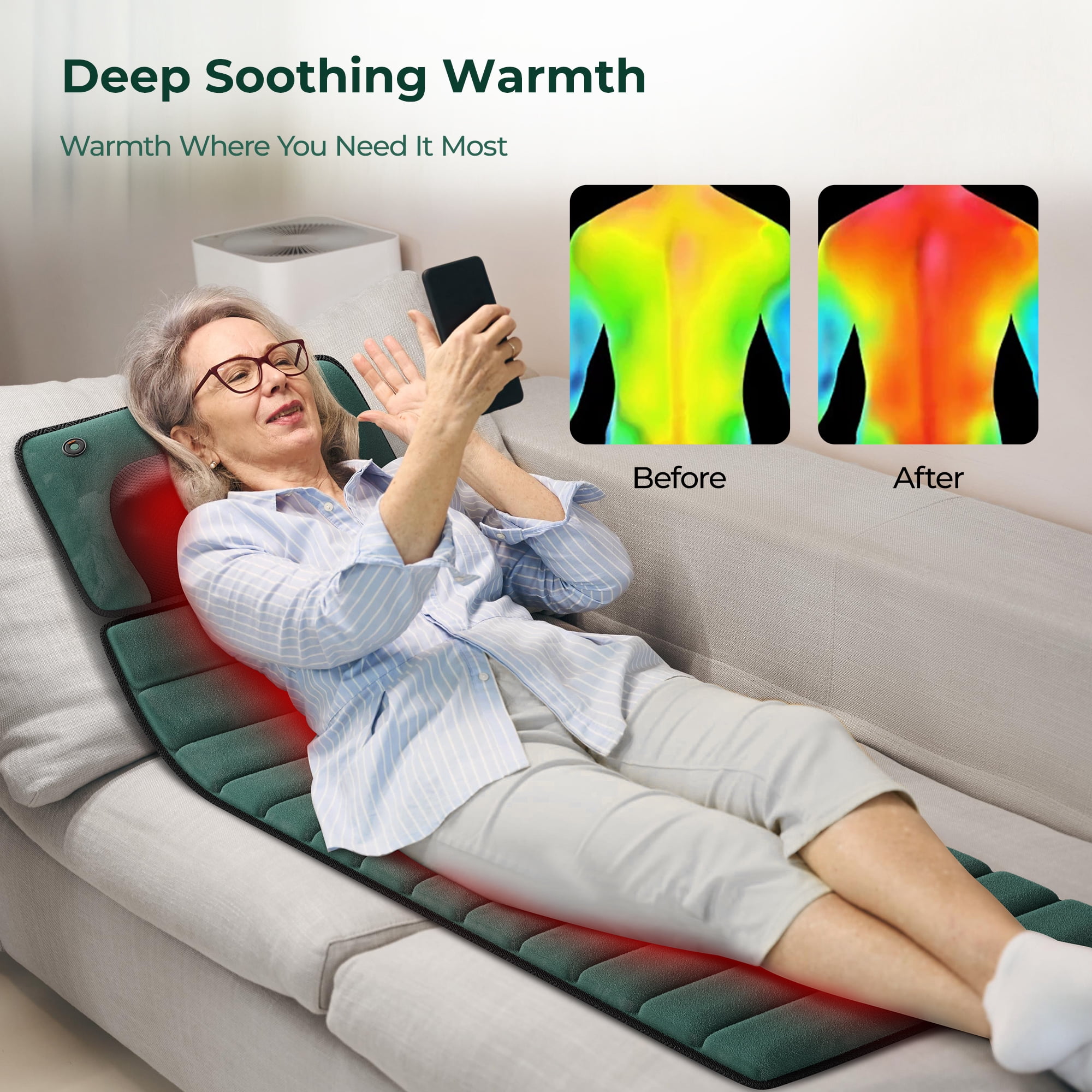 Himouta Full Body Massage Mat with Heat, Back Massager with 10 Vibration Motors, 2 Heating Pads, Massage Chair Pad for Neck, Back, Waist, Legs