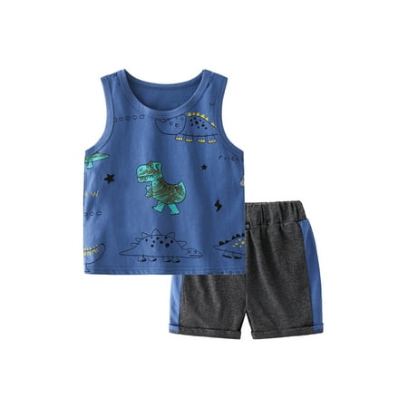 

Baby Boy Summer Outfits Infant Dinosaur Sleeveless Tops + Shorts Set