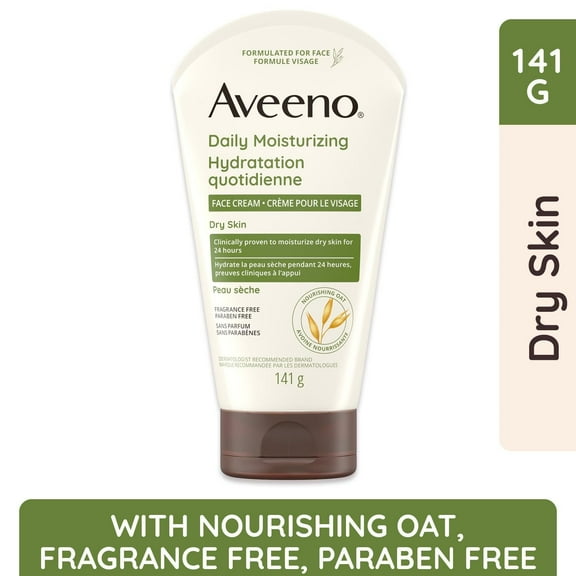 Aveeno Daily Moisturizing Face Cream, Facial & Neck Moisturizer, Dry Skin, Non-GMO Oat, Paraben Free, Fragrance Free