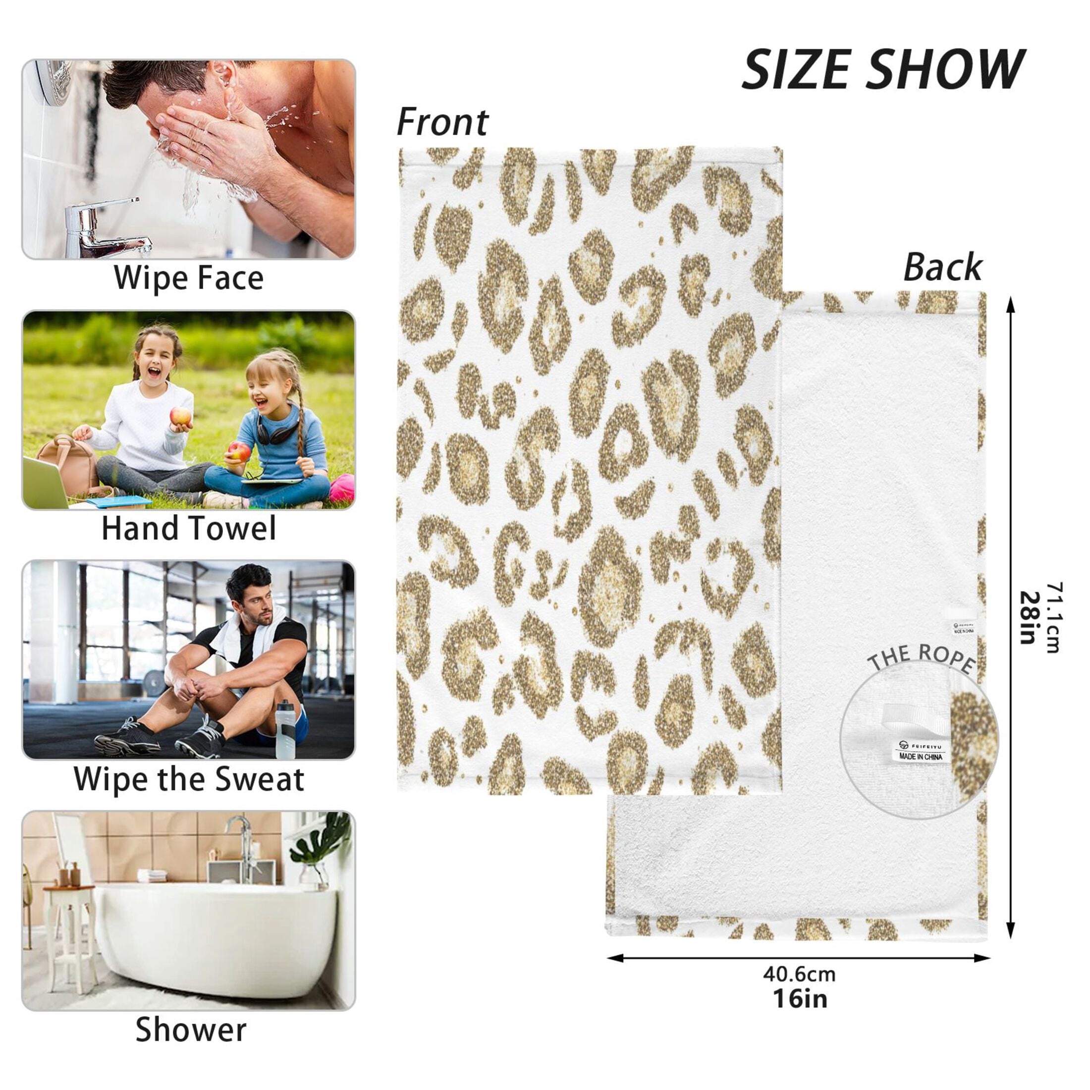 2 Pcs Hand Towels Sets Gold Leopard Print Pattern Cotton Towel Set Absorbent Face Towel for Bathroom Kitchen Shower Hotel Decor