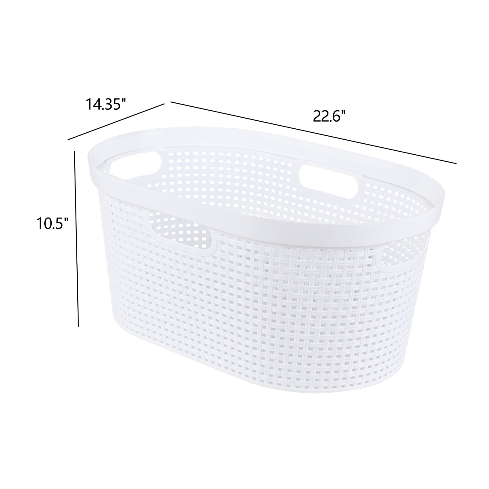 Xyskin 40 L Plastic Laundry Basket with Cutout Handles, White Dirty Clothes Storage Hamper, 4 Pack