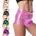 thumbnail image 2 of ZYHARUKO Ladies Fashion Glitter Faux Leather Shorts Dance Mini Shorts Metallic Elastic Waist Hot Pant Rave Party Club Bottoms, 2 of 17