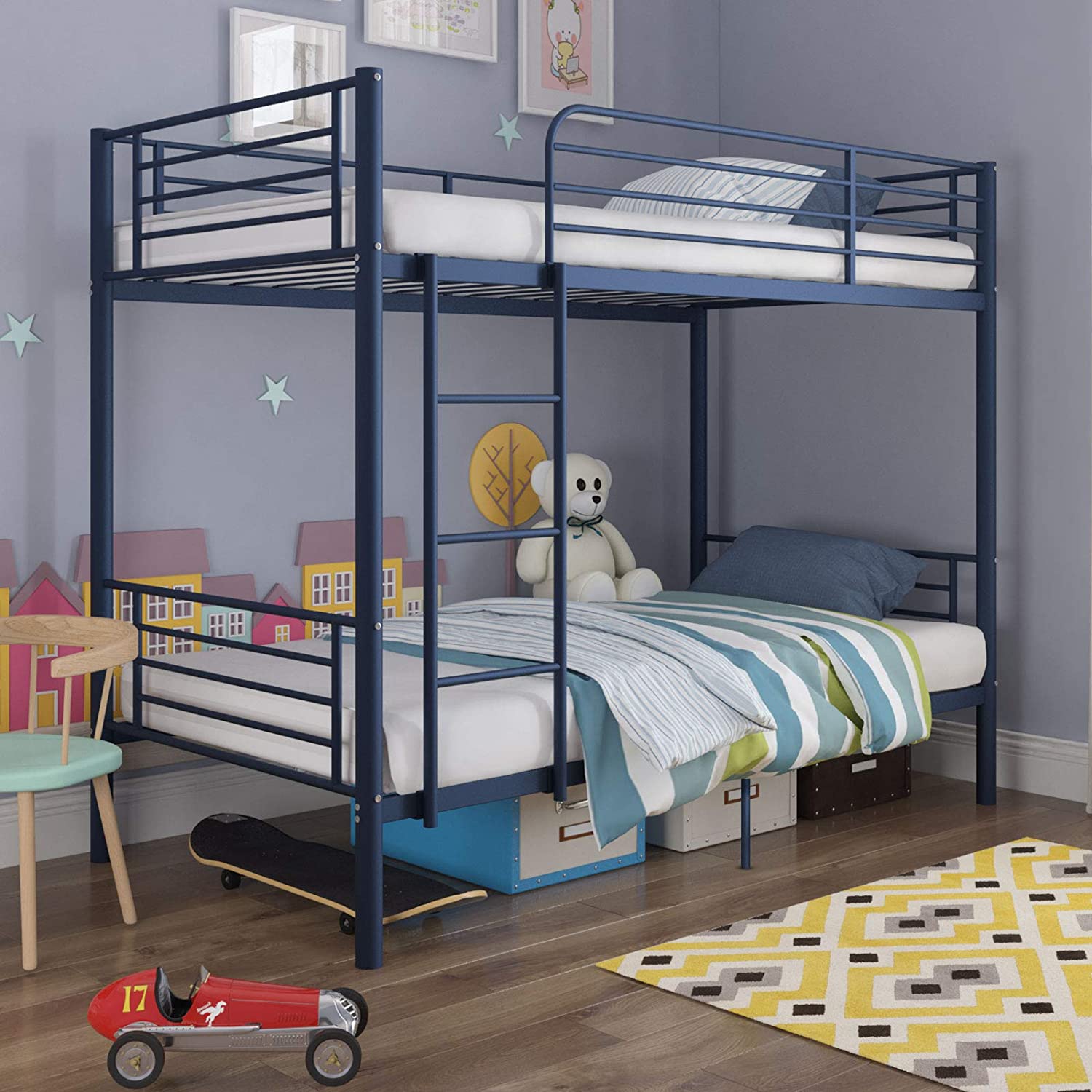 mecor Metal Twin Over Twin Bunk Bed Sturdy Frame with Metal Slats