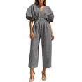 thumbnail image 3 of PNTUTB Women’s Fashion V-Neck Short Sleeve ASdjustable Strap Zipper Pockets Jumpsuit Pants, 3 of 7