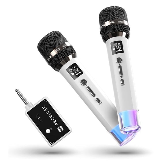 Wireless Microphones, Micorphone with One-to-One Chip Connection and LED Lights, 40H Duration, 200FT Range Receiving, Volume Control Karaoke Micorphone for Singing, Speech, Home Party, YouTube/Tiktok