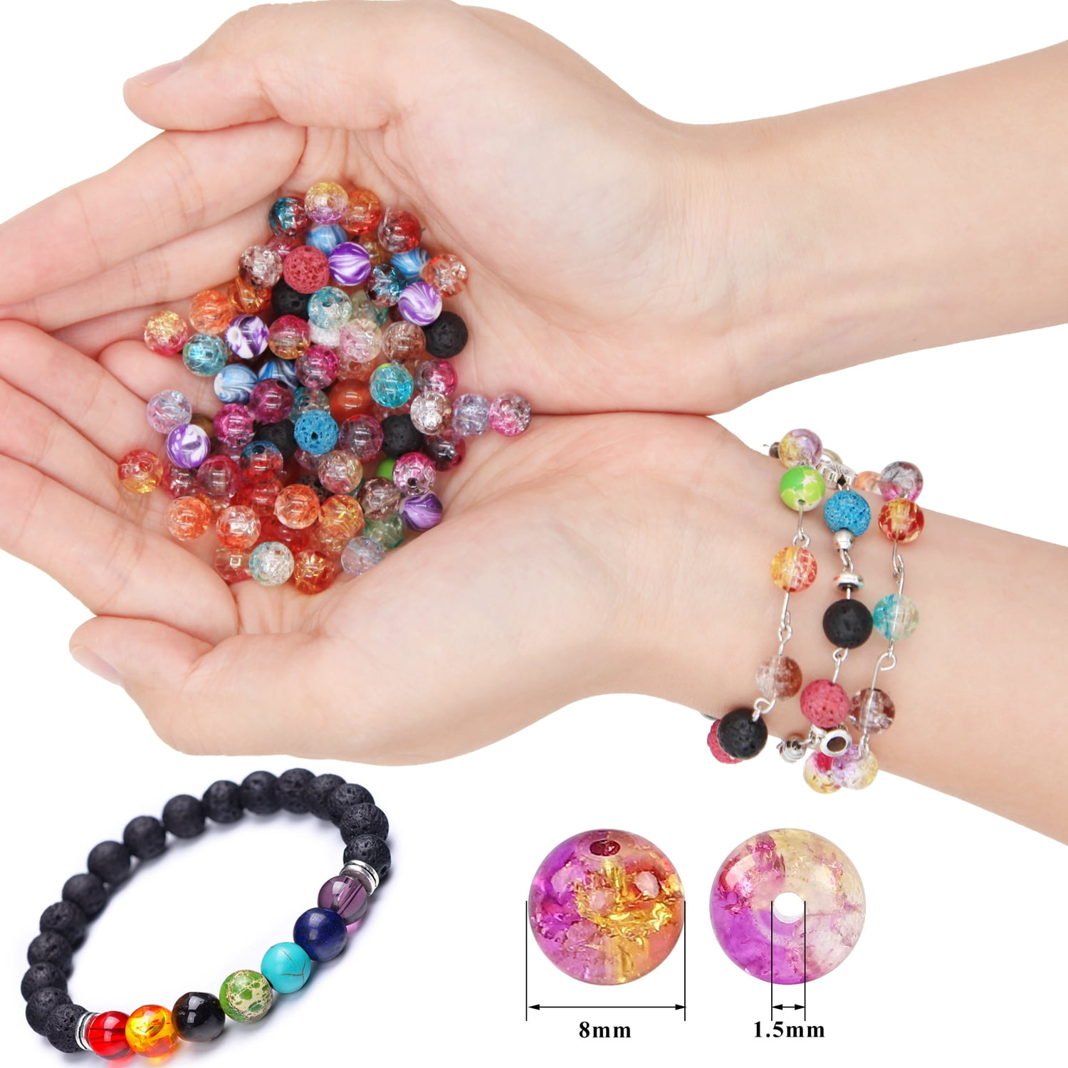 EuTengHao 878Pcs Lava Beads Chakra Beads Glass Crackle Beads Kit with Spacer Beads Jump Ring Jewelry Findings for Diffuser Essential Oils Yoga Bracelets Earrings Necklace DIY Jewelry Making Supplies