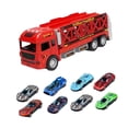 thumbnail image 4 of Camión de juguete transportador y de almacenamiento de autos con 6 autos, juego de juguetes para camión transportador de transporte y pista de Rojo, 4 of 9