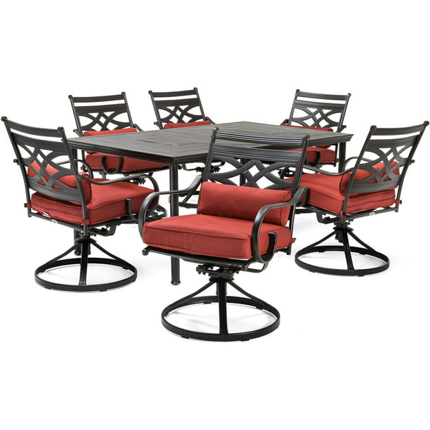 Hanover Montclair 7 Piece Steel Outdoor Patio Dining Set with Cushions