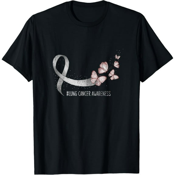 Pretty White Ribbon Support Lung Cancer Awareness T-Shirt men and women can wear, black, white, gifts