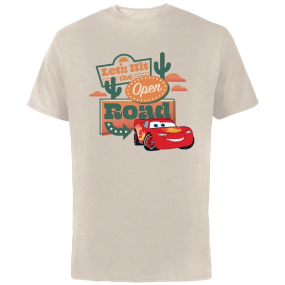 Disney PIXAR Cars Let’s Hit the Open Road - Short Sleeve Cotton T-Shirt for Adults - Customized-Natural