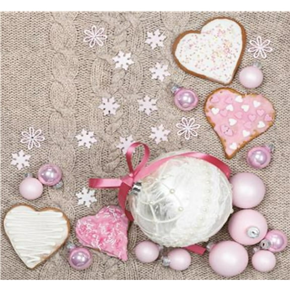 Christmas Paper Napkins Christmas Hearts, Pink Christmas Decoration Lunch Paper Napkins 40 pcs