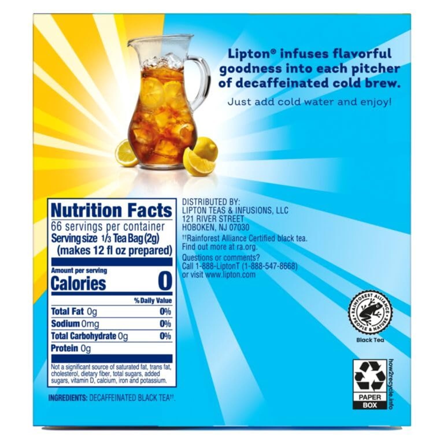 Lipton Cold Brew Iced Tea Variety Pack, Regular + Decaf Black Tea, 44 Tea Bags (22 ct Each)