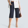 thumbnail image 4 of Women's Wide Leg Capri Pants Stretch High Waisted Summer Office Work Casual Yoga Dress Cropped Pants with Pockets Navy, 4 of 7