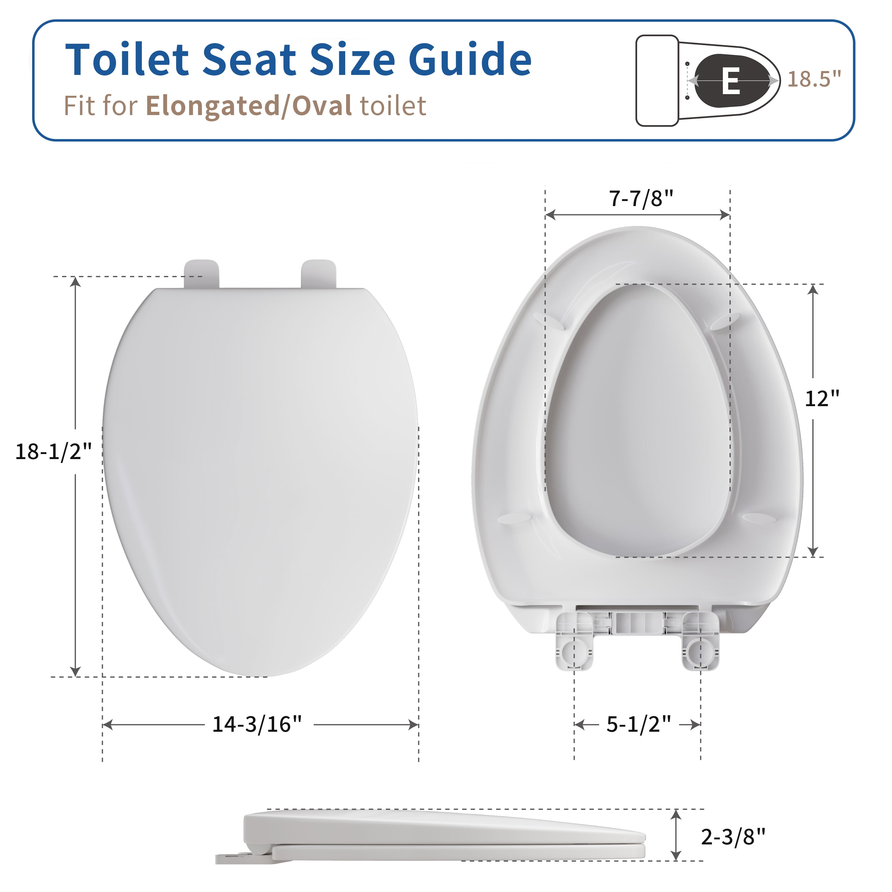 FBJ Elongated Toilet Seat in White, Easy to Install