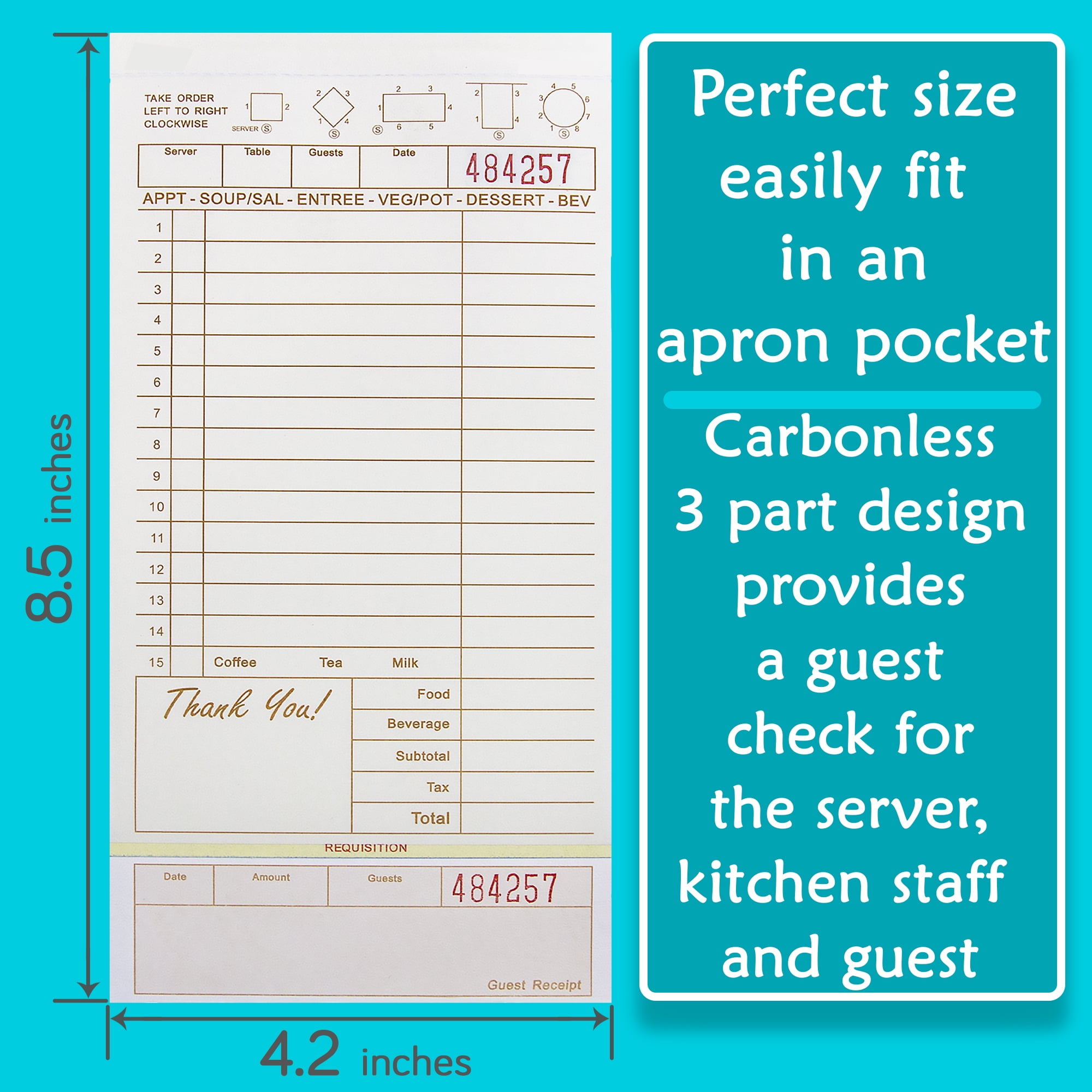 Guest Checks For Servers Note Pads With Carbonless Copy - Temu
